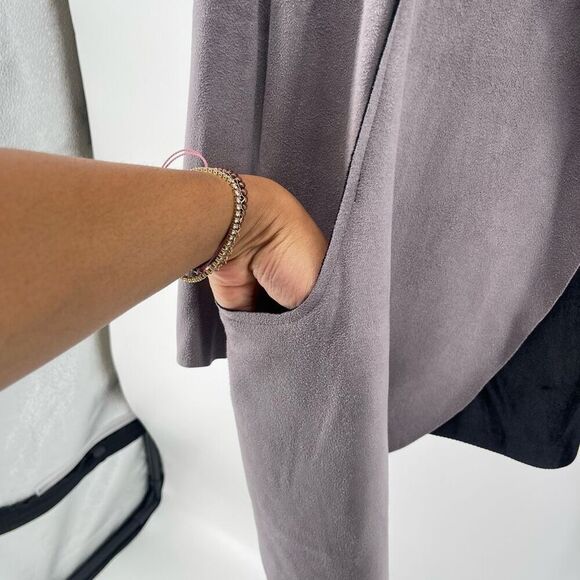 RAIN Women’s Grey Black Faux Suede Waterfall Drape Open Front Jacket Size Small - Picture 11 of 16
